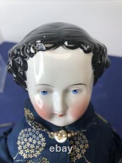 17 Antique German Porcelain China Head Doll Conte Boehme Flat Top 1870 #o