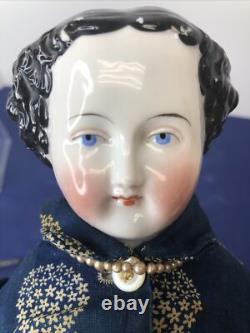 17 Antique German Porcelain China Head Doll Conte Boehme Flat Top 1870 #o