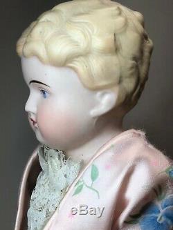 17 Antique Porcelain German Made China Head Blonde Parian Replaced Body #SA