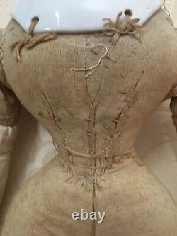 18 Antique Civil War Era German Center Part China Head Doll Handmade Cloth Body