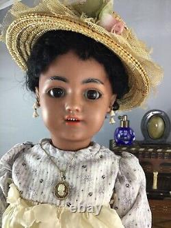 18 Antique German Bisque Head Black Doll S&H Hamburger & Co 1248 Santa 19065