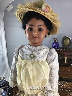 18 Antique German Bisque Head Black Doll S&H Hamburger & Co 1248 Santa 19065