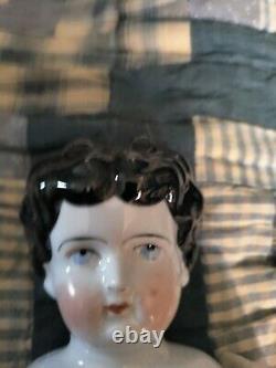 18 Hertwig Black Haired China Head Doll In Velvet Dress 14