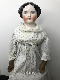 19 Antique German Bisque China Head Doll Kestner Low Brow 1870-80s Pink Luster