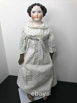 19 Antique German Bisque China Head Doll Kestner Low Brow 1870-80s Pink Luster