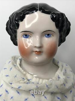 19 Antique German Bisque China Head Doll Kestner Low Brow 1870-80s Pink Luster