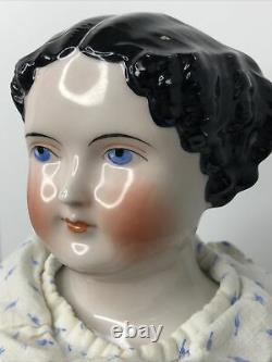 19 Antique German Bisque China Head Doll Kestner Low Brow 1870-80s Pink Luster