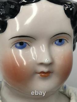 19 Antique German Bisque China Head Doll Kestner Low Brow 1870-80s Pink Luster