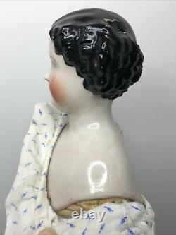 19 Antique German Bisque China Head Doll Kestner Low Brow 1870-80s Pink Luster