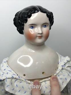 19 Antique German Bisque China Head Doll Kestner Low Brow 1870-80s Pink Luster