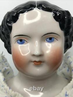 19 Antique German Bisque China Head Doll Kestner Low Brow 1870-80s Pink Luster