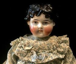 19 Antique German Porcelain Bisque PARIAN CHINA HEAD Doll Cloth Body