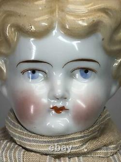 19 Antique Porcelain German Made China Head Low Brow Hertwig Blonde 1900-25 #A