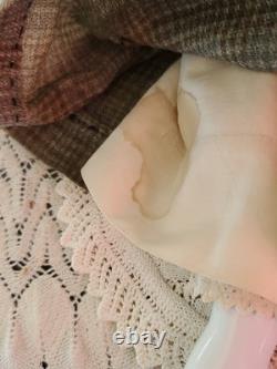 19 CIVIL WAR 1860s China Head Doll Center Part High Brow, Nicely Dressed