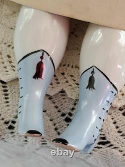 19 CIVIL WAR 1860s China Head Doll Center Part High Brow, Nicely Dressed