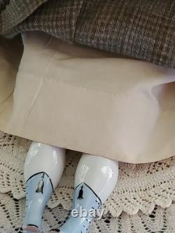 19 CIVIL WAR 1860s China Head Doll Center Part High Brow, Nicely Dressed