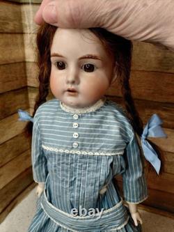 19 Mystery Bisque Shoulder Head Marked Germany, Nice Old Dress, HH Wig