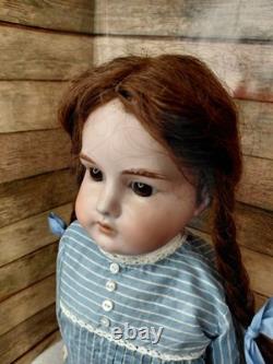 19 Mystery Bisque Shoulder Head Marked Germany, Nice Old Dress, HH Wig