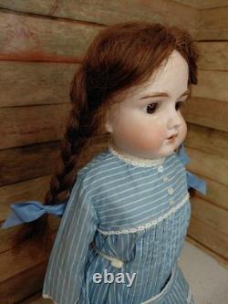 19 Mystery Bisque Shoulder Head Marked Germany, Nice Old Dress, HH Wig