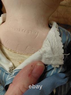 19 Mystery Bisque Shoulder Head Marked Germany, Nice Old Dress, HH Wig