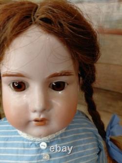 19 Mystery Bisque Shoulder Head Marked Germany, Nice Old Dress, HH Wig