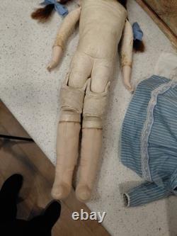 19 Mystery Bisque Shoulder Head Marked Germany, Nice Old Dress, HH Wig