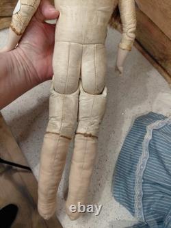 19 Mystery Bisque Shoulder Head Marked Germany, Nice Old Dress, HH Wig