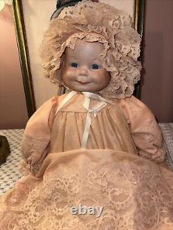 19'' Vintage 3 face porcelain doll, handmade Bonnet & Dress