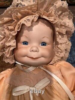 19'' Vintage 3 face porcelain doll, handmade Bonnet & Dress