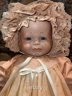 19'' Vintage 3 face porcelain doll, handmade Bonnet & Dress