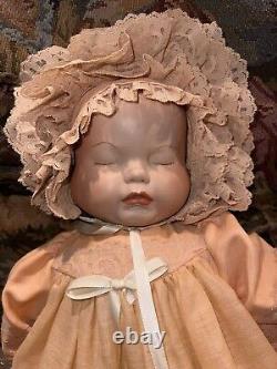 19'' Vintage 3 face porcelain doll, handmade Bonnet & Dress