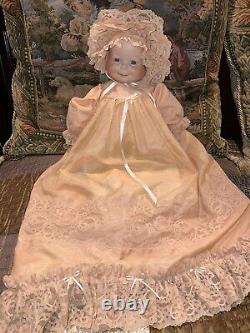 19'' Vintage 3 face porcelain doll, handmade Bonnet & Dress