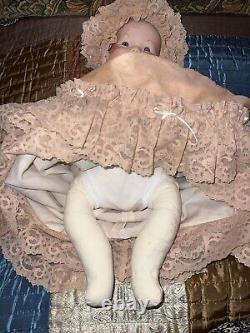 19'' Vintage 3 face porcelain doll, handmade Bonnet & Dress