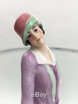 1920s ceramic powder bowl Art Deco flapper girl vintage antique half doll