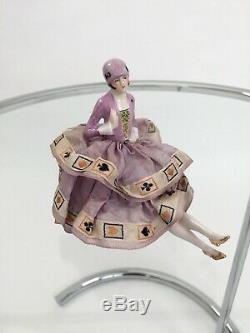 1920s half doll lady ceramic with playing cards skirt vintage antique flapper