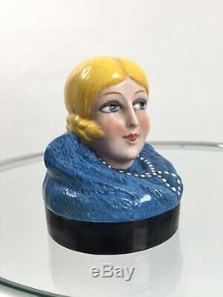 1920s powder bowl ceramic flapper lady vintage antique half doll original