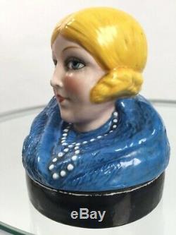 1920s powder bowl ceramic flapper lady vintage antique half doll original
