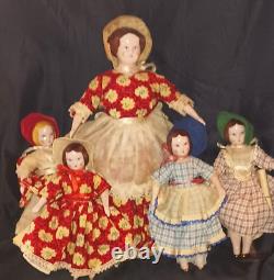 1940's 5 Vintage Dolls Ruth Gibbs'Godeys March Family' LITTLE WOMEN' 7& 12