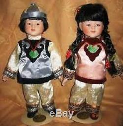 1990 Vintage 833/5000 Signed Oriental Porcelain dolls Ming-Ming & Ling-Ling NRFB