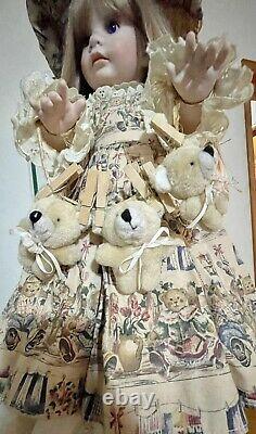 1997 Signed The Doll Maker LINDA RICK 24 All Porcelain Bears On A Line Vtg