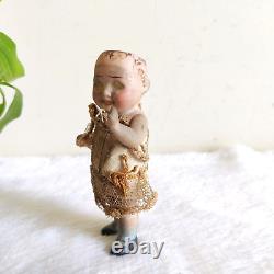 19c Vintage Cloth Textured Porcelain Doll Figurine Rare Collectible Toy