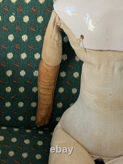 19th Century 21 China Head Doll withLeather Arms & Boots, Flat Top Black Hair 19th Century 21 China Head Doll withLeather Arms & Boots, Flat Top Black Hair