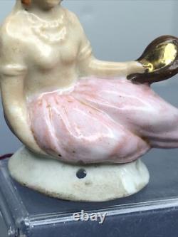 2.5 Antique German Bisque Half 1/2 Doll Laying Indian Turban With Mirror #CC