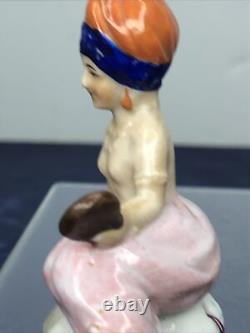 2.5 Antique German Bisque Half 1/2 Doll Laying Indian Turban With Mirror #CC