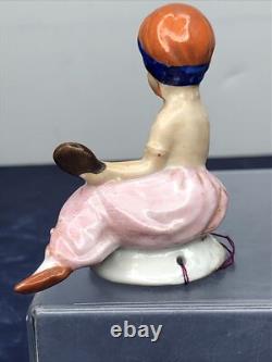 2.5 Antique German Bisque Half 1/2 Doll Laying Indian Turban With Mirror #CC