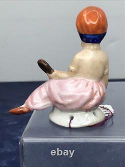 2.5 Antique German Bisque Half 1/2 Doll Laying Indian Turban With Mirror #CC