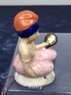 2.5 Antique German Bisque Half 1/2 Doll Laying Indian Turban With Mirror #CC