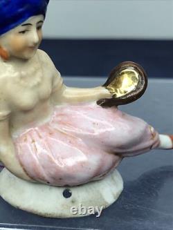 2.5 Antique German Bisque Half 1/2 Doll Laying Indian Turban With Mirror #CC