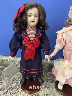 2 Dolls VINTAGE DANBURY MINT THE TITANIC PORCELAIN DOLL W Stands Victorian Era