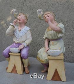 2 Gebruder Heubach Bisque porcelain Piano Baby doll Figurine Vintage bubble blow